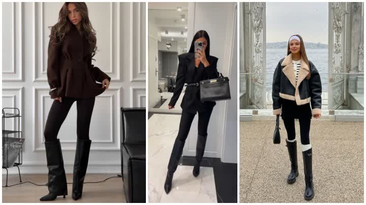 استایل مینیمال زمستان ۱۴۰۴ با بوت بلند مشکی استایل مینیمال زمستان ۱۴۰۴ با بوت بلند مشکی