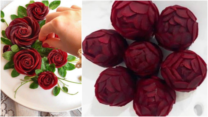 تزیین لبو به شکل گل رز برای شب یلدا 1404 تزیین لبو به شکل گل رز برای شب یلدا 1404