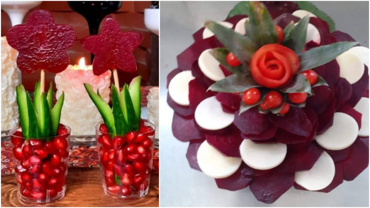 تزیین لبو به شکل گل رز برای شب یلدا 1404