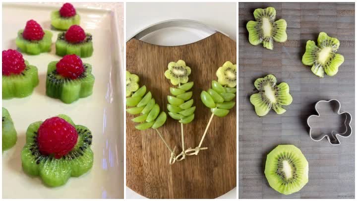 یک بشقاب اشتهاآور با کیوی‌های شکل گل