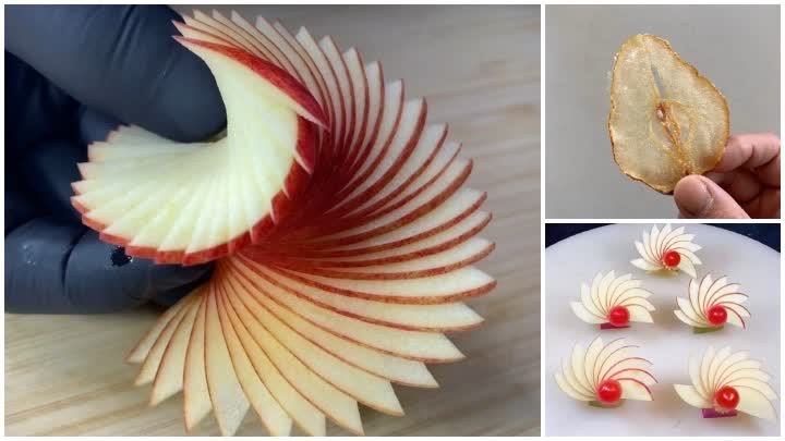 تزیین یک بشقاب غذای اشتهاآور و متفاوت با برش‌های جذاب سیب 