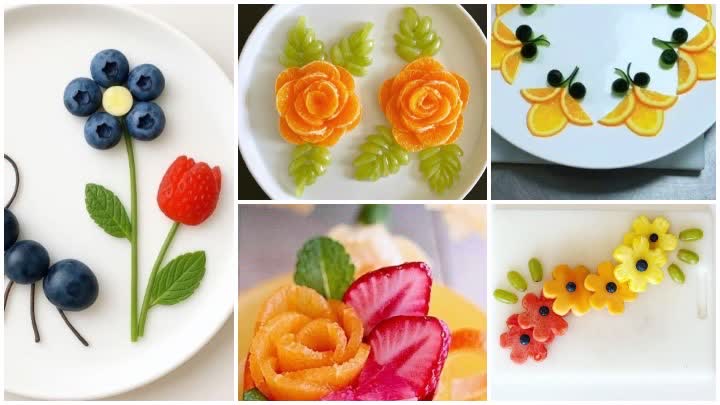 ساخت شکل گل با میوه‌های تازه برای یک بشقاب اشتهاآور