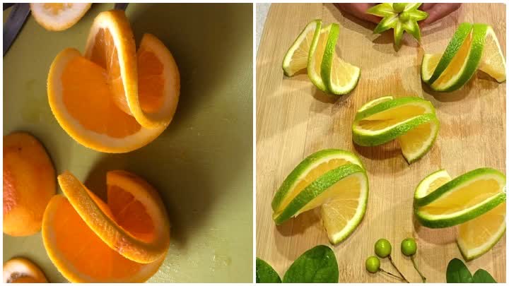 تزئیین غذا با یک پیچ ظریف از لیمو یا پرتقال