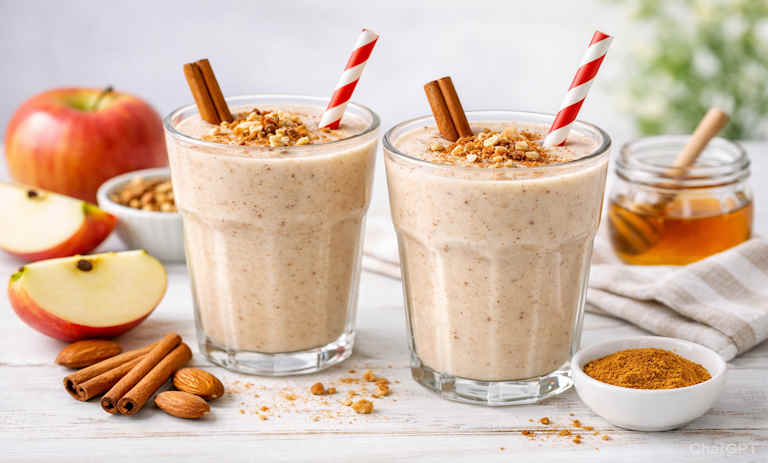 طرز تهیه اسموتی سیب و دارچین برای صبحانه یا عصرانه