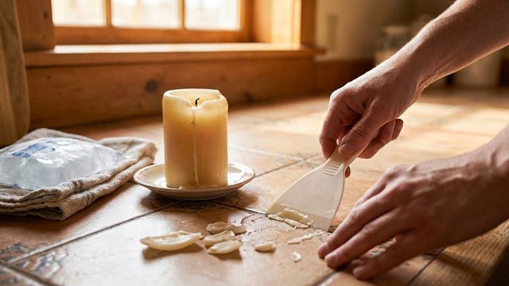 سردسازی پارافین برای پاک کردن لکه شمع از روی سرامیک