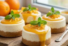 طرز تهیه مینی چیز کیک پرتقالی با سس پرتقال
