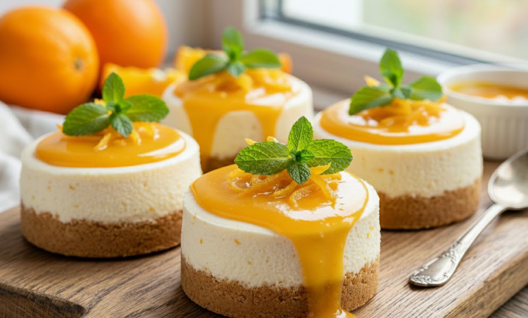 طرز تهیه مینی چیز کیک پرتقالی با سس پرتقال