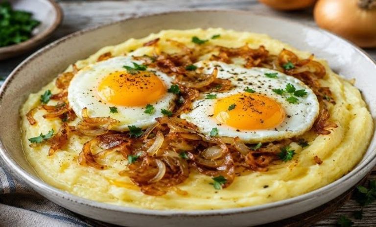 پوره سیب زمینی با پیاز داغ و تخم مرغ؛ خوشمزه و مقوی