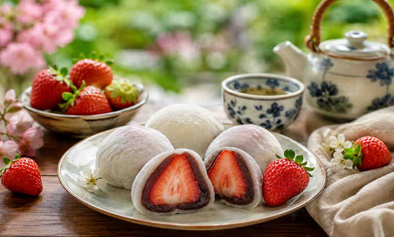 طرز تهیه موچی توت فرنگی؛ با روش اصل ژاپنی