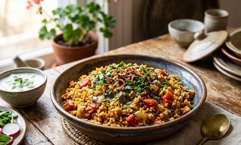 طرز تهیه بلغور پلو ساده با گوجه فرنگی؛ مقوی و ساده