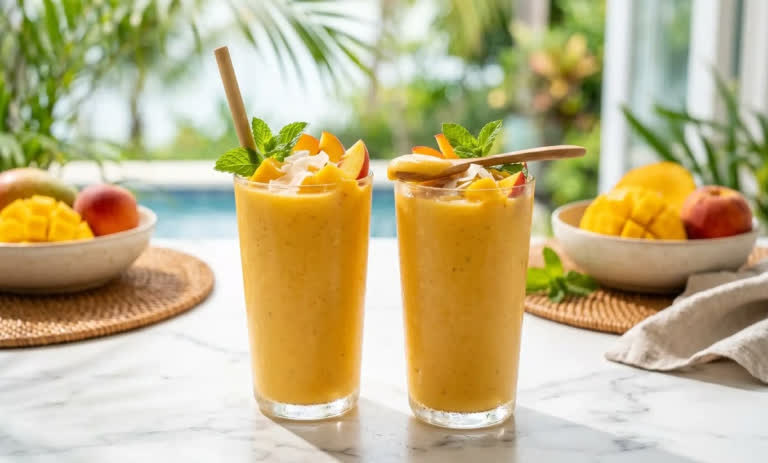 طرز تهیه 7 اسموتی انبه و موز به سبک کافی‌شاپی