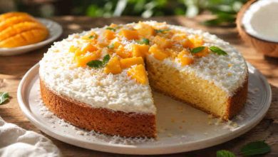 طرز تهیه کیک انبه نارگیلی با بافت اسفنجی و لطیف
