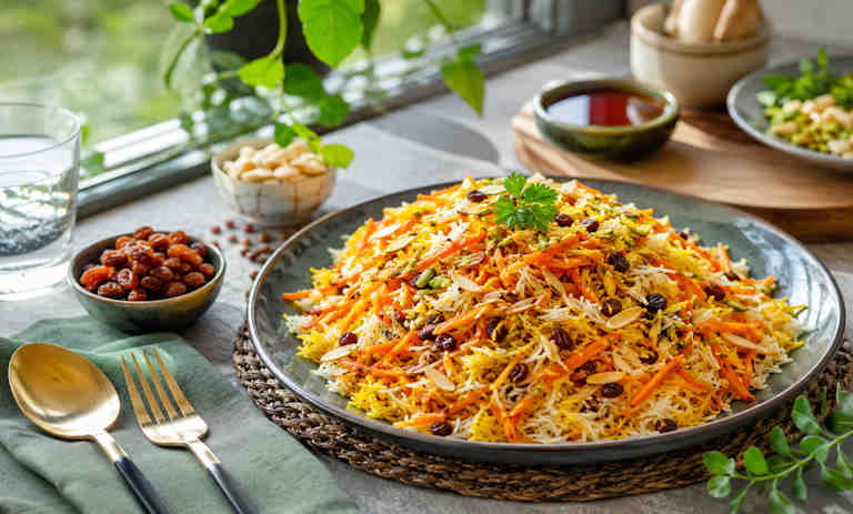 طرز تهیه هویج پلو گیاهی خوشمزه و سالم + فوتوفنهای حرفهای