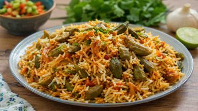 طرز تهیه برنج و بامیه گیاهی؛ غذای سالم و خوشمزه
