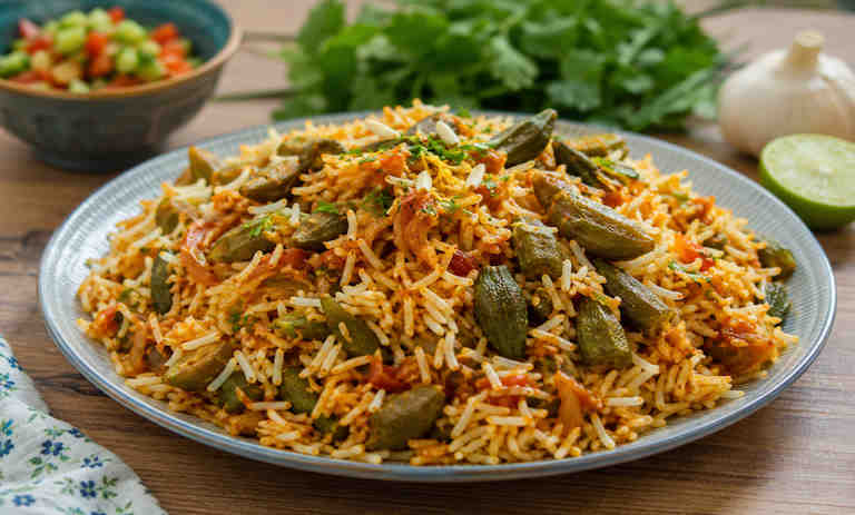 طرز تهیه برنج و بامیه گیاهی؛ غذای سالم و خوشمزه