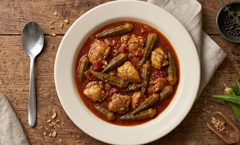 طرز تهیه خوراک بامیه با مرغ؛ غذای مقوی و خوشمزه جنوبی