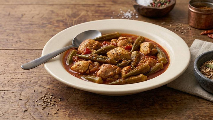نکات و فوتوفن های طرز تهیه خوراک بامیه با مرغ