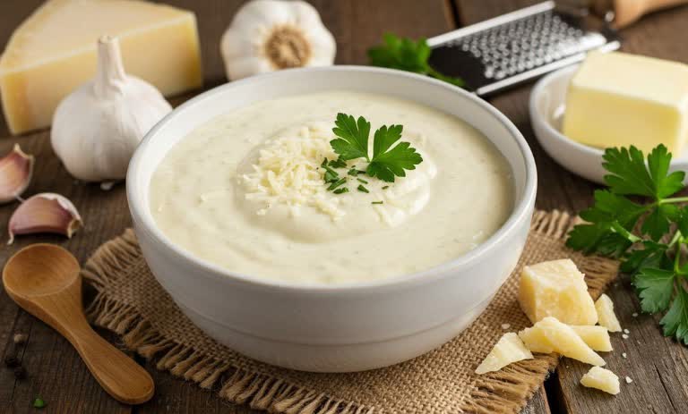 طرز تهیه سس پروتئینی پارمزان و سیر برشته+ موارد مصرف
