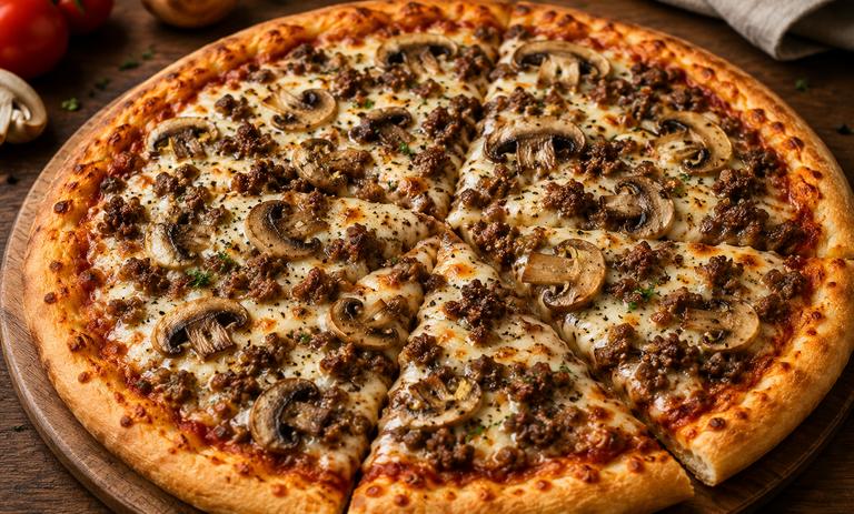 طرز تهیه پیتزا گوشت و قارچ خانگی؛ به روش رستورانی