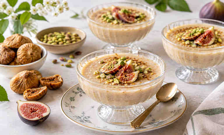 طرز تهیه فرنی انجیر؛ دسر لطیف و خوش‌عطر با طعم انجیر