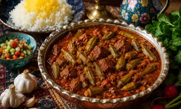 طرز تهیه خورشت بامیه مجلسی و جاافتاده؛ بدون لزج شدن